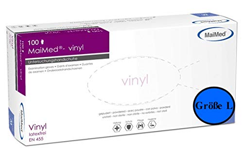 MaiMed® Einweghandschuhe Vinyl Einmalhandschuhe Medizin- & Schutzhandschuhe gepudert Größe L 100 Stück (1 Spendebox) von Maimed