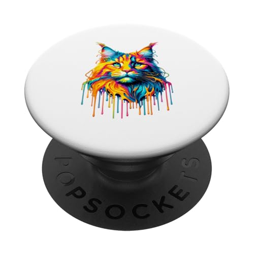 Dripping Paint Art Maine Coon American Longhair PopSockets Klebender PopGrip von Maine Coon Cat Lover Gifts