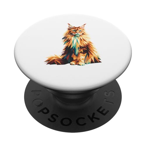 Geometric Art Maine Coon American Longhair PopSockets Klebender PopGrip von Maine Coon Cat Lover Gifts