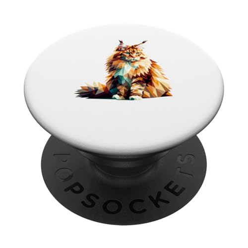 Geometric Art Maine Coon American Longhair PopSockets Klebender PopGrip von Maine Coon Cat Lover Gifts