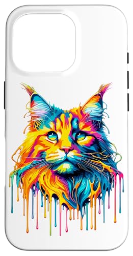 Hülle für iPhone 16 Pro Dripping Paint Art Maine Coon American Longhair von Maine Coon Cat Lover Gifts