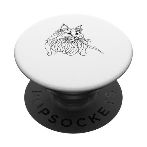 Line Art Maine Coon American Longhair PopSockets Klebender PopGrip von Maine Coon Cat Lover Gifts