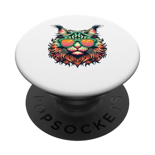 Retro Sonnenbrille Maine Coon American Longhair PopSockets Klebender PopGrip von Maine Coon Cat Lover Gifts