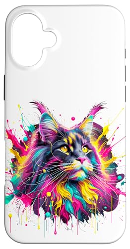 Splash Art Maine Coon American Longhair Hülle für iPhone 16 Plus von Maine Coon Cat Lover Gifts