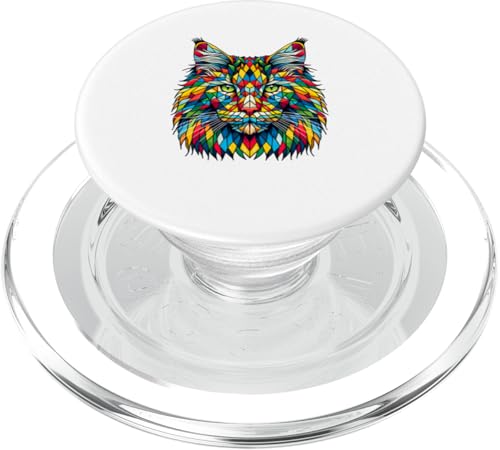 Stained Glass Art Maine Coon American Longhair PopSockets PopGrip für MagSafe von Maine Coon Cat Lover Gifts