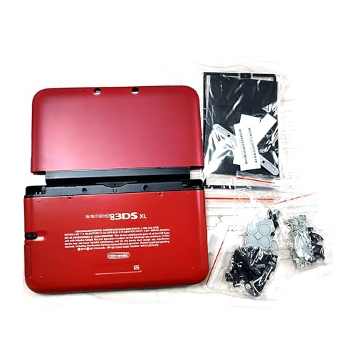 Rote Farbe 3DSXL Extra Gehäuse Gehäuse Gehäuse Schalen Komplettset Ersatz für alte Big 3DS XL/LL 3DSLL Konsole, Außengehäuse Abdeckplatten + Knöpfe/Schrauben/Stylus/Pads/Schutz/Aufkleber von Maitlan