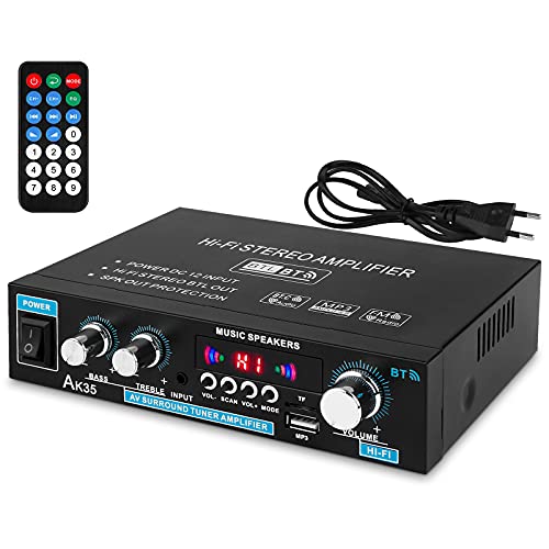 Bluetooth Verstärker Hifi Stereo Amplifier - 2 Kanal Mini Audio Verstaerker Digital Endstufe mit Bass Treble Tuner für PC Heimkino 50WX2 12V von Makerfire