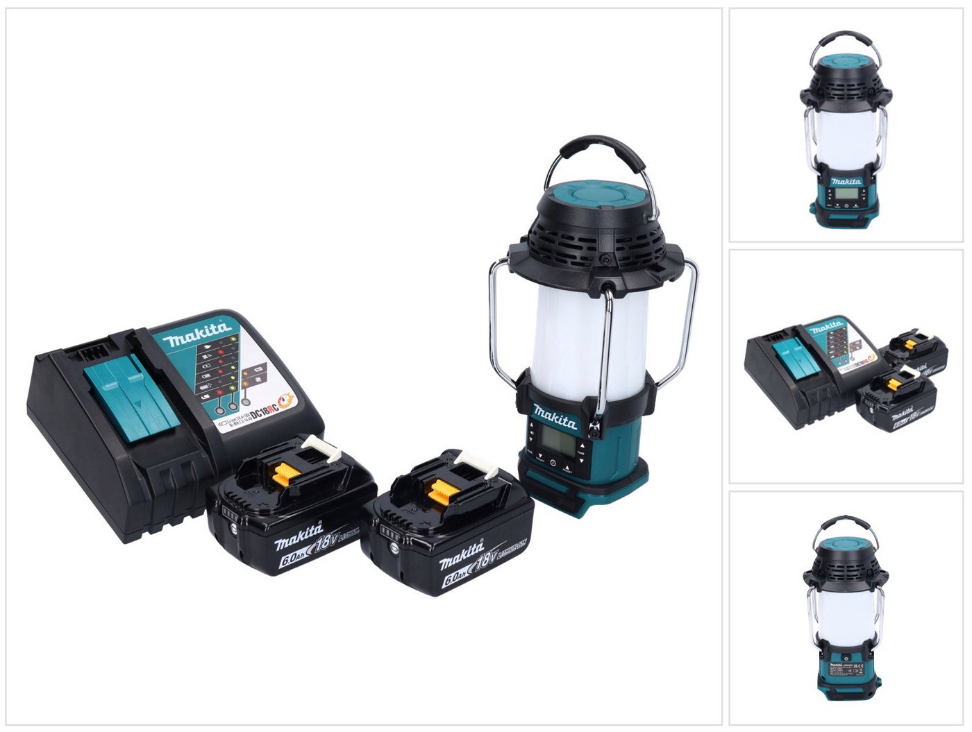 Makita DMR 055 RG Akku Radio 18 V FM mit Laterne 360° Taschenlampe + 2x Akku Baustellenradio von Makita