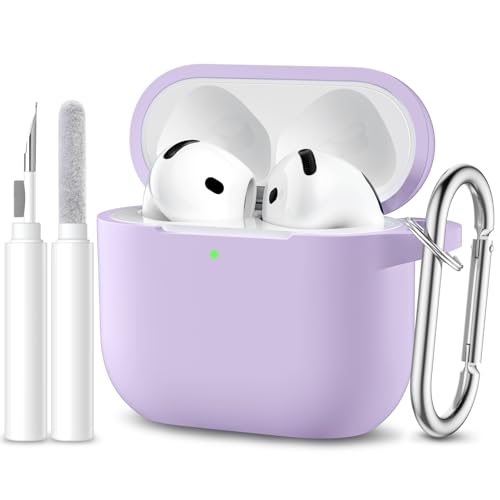 Maledan Hülle Kompatibel mit AirPods 4 Hülle Case 2024, Weich Silikon Ganzkörper-Schutzhülle für Apple AirPods 4 Generation Hülle mit Reinigungskit & Schlüsselanhänger [LED Sichtbar], Lavendel von Maledan