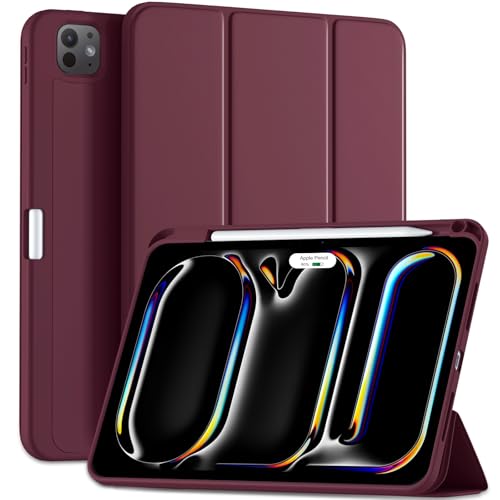 Maledan Hülle für iPad Pro 11 2024 (M4 5. Generation) mit Stifthalter, Flexible TPU Rückseite Schutzhülle Case Unterstützt Apple Pencil Pro/USB-C, Auto Schlafen/Wachen, Wein Rot von Maledan