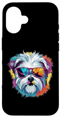 Hülle für iPhone 16 Malteser Hunderasse Haustier mit Sonnenbrille Pop Art von Maltese Dog Breed Pet Designs