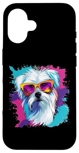 Hülle für iPhone 16 Malteser Hunderasse Haustier mit Sonnenbrille Pop Art von Maltese Dog Breed Pet Designs