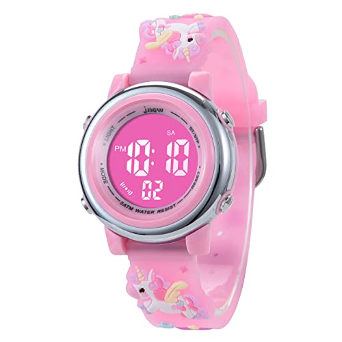 Kinderuhr Digital für Jungen Mädchen 3ATM Wasserdicht Kinder Armbanduhr mit Wecker Datum Stoppuhr Kinder Uhr für 3-10 Jahre (Rosa Einhorn) von Mamiddle