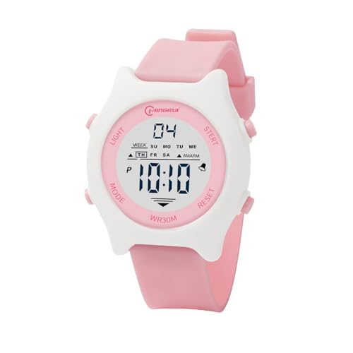 Mamiddle Kinderuhr Mädchen 30M wasserdichte Kinderuhr Junge mit Alarm, Chiem, Stoppuhr, Kalender, Hintergrundbeleuchtung für 3-15 Jahre (Rosa) von Mamiddle