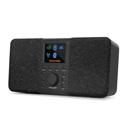 MangoKit SR20 Internet-Radio mit WiFi,tragbares DAB-Radio mit Bluetooth-Lautsprecher,Podcast-Player,FM-Radio,Küchenradio mit Netz-und Batteriebetrieb,Stereoklang,Farbdisplay,Doppelalarm-Schwarz von MangoKit