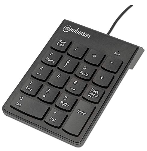 Manhattan-Products Ziffernblock - USB Nummernblock, kabelgebundenes Keypad, NumLock-Funktion, Ultradünne Tastaturerweiterung, 18 Tasten - Schwarz von Manhattan