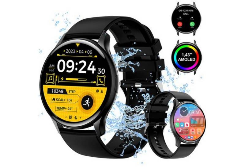 Manike G87 Smartwatch (4,3 cm/1,69'' HD Voll Touchscreen Zoll) Spar - Set, mit wechselband aus weichem silikon ladenkabel, Herzfrequenzmesser, Analyse von EKG-Daten, Blutdruckmessgerät von Manike