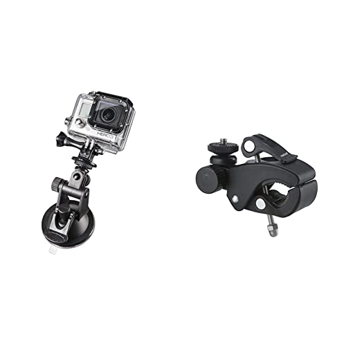 Mantona Saugnapf Halterung Mini (mit 1/4 Zoll Gewinde und GoPro Anschluss, geeignet für GoPro Hero 6 5 4 3+ 3 2 1 21284 Klemmhalterung XL (für GoPro Hero 6 5 4 3+ 3 2 1) schwarz/Silber von Mantona