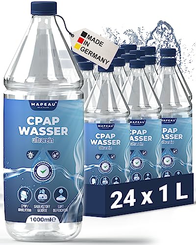 Mapeau 24L CPAP Wasser für Sauerstoffgeräte Befeuchter keimreduziert, CPAP Luftbefeuchter, Inhalator, rein, für Atemgerät, Mapeau (24x 1 Liter) von Mapeau