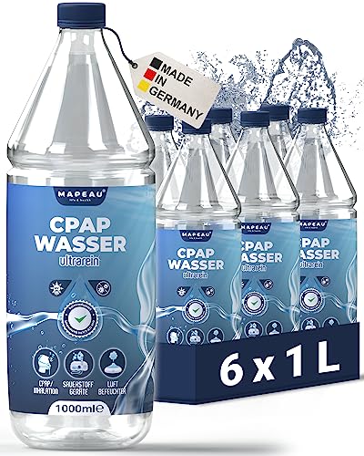 Mapeau CPAP Wasser 6 L für Sauerstoff-Geräte, CPAP Befeuchter Geräte, Inhalationsgerät, destilliertes Wasser keimreduziert für Luftbefeuchter (6x 1 Liter) von Mapeau