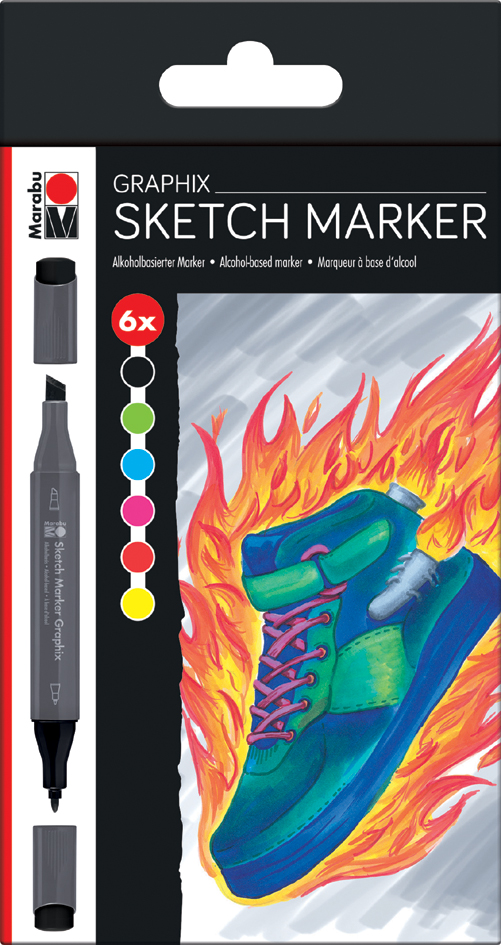 Marabu Sketch-Marker Graphix , HEAT, , 6er Etui von Marabu