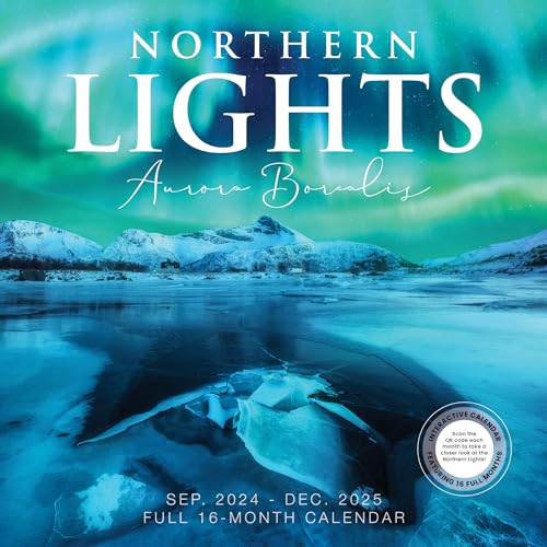 Northern Lights Kalender 2025, 30,5 x 61 cm, Aurora Borealis Wandkalender, komplette 16-monatige Ausgabe, Marble City Press | QR-Codes führen zu Videos von Auroren auf der ganzen Welt von Marble City Press