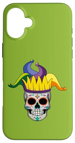 Hülle für iPhone 16 Plus Sugarskull Clown Jester Beads Mardi Festival Karneval von Mardi Gras Party Beads Carnival New Orleans Parade