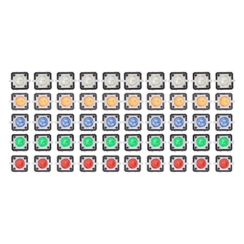 50 Stück Mini-Drucktasten-ABS-Tastschalter mit LED-Lampe, 5 Farben, Tastenkappen für DC 12 V, Arbeitstemperatur -25–85 °C von Marhynchus