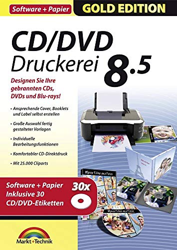 Markt & Technik CD/DVD Druckerei 8.5 mit Papier Vollversion, 1 Lizenz Windows Multimedia-Software, E von Markt & Technik