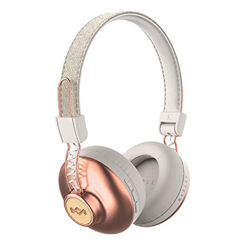 House of Marley Bluetooth Over-Ear Kopfhörer ohne Kabel 'Positive Vibration' mit integriertem Mikrofon - Kabellose Headphones / Dj Kopfhörer aus nachhaltigen Materialien - mit extra Kabel (Rosegold) von Marley