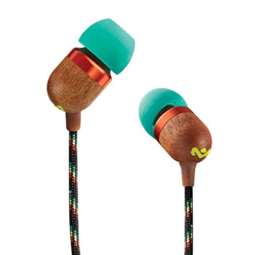 House of Marley Kopfhörer mit Kabel 'Smile Jamaica'- In-Ear Kopfhörer mit Mikrofon, 1-Knopf Steuerung & Geräuschisolierung, inkl. 2 Gel-Aufsätzen und verwicklungsfreies Kabel (Rasta/Türkis) von Marley