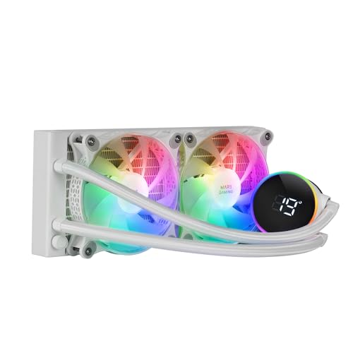 Mars Gaming ML-LCD240, Flüssigkeitsgekühlter AIO, TDP 500W, 2x ARGB 120mm FDB Lüfter, LCD Display mit Temperaturüberwachung, Opti-Chamber 3rd Gen Pumpe, Universal Multisocket, Weiß Mars Gaming ML-LCD240, Flüssigkeitsgekühlter AIO, TDP 500W, 2x ARGB 120mm FDB Lüfter, LCD Display mit Temperaturüberwachung, Opti-Chamber 3rd Gen Pumpe, Universal Multisocket, Weiß von Mars Gaming
