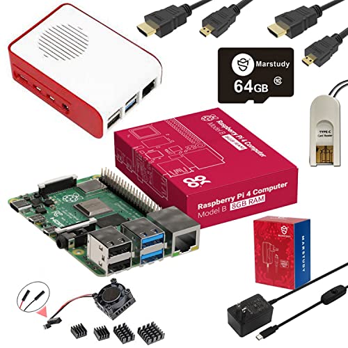 Marstudy Raspberry Pi 4 Model B Starter Kit – 64 GB Auflage, Raspberry Pi 4B (8GB RAM) / Raspberry Pi OS vorinstalliert von Marstudy