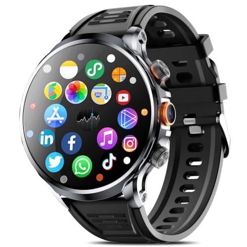 Marsyu 4G Android Smartwatch Herren 1,95" GPS Aktivitätstracker mit 3 GB RAM + 32 GB ROM WiFi Videoanrufen Herzfrequenzmesser 1100 mAh Batterie mit SIM-Kartenslot Unterstützt Anrufe, SMS & Apps von Marsyu