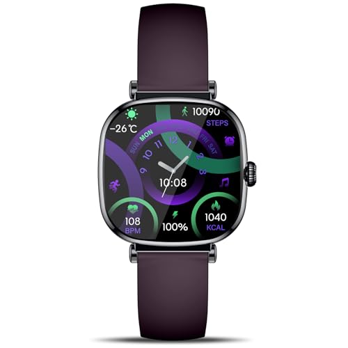 Marsyu 2025 Smartwatch Damen 1.7" AMOLED Klein Square Elegant Fitnessuhr mit Telefonfunktion 24H Herzfrequenz/Stress, SpO2 Pulsuhr Schlafmonitor DIY Zifferblatt 100+ Sportmodi IP68 Sportuhr, Violett von Marsyu