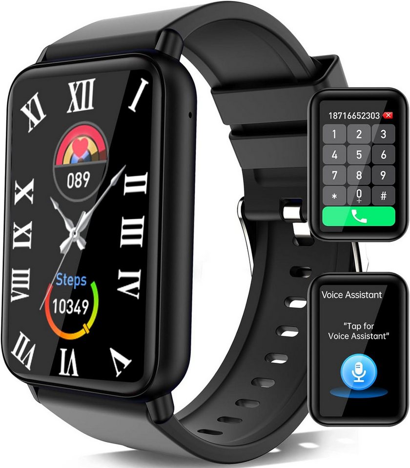 Marsyu Bluetooth Anrufunterstützung Smartwatch (1,57 Zoll, Android, iOS), mit Telefonfunktion, 130+ Sportmodi, Harnsäure,Blutfette, Herzfrequenz von Marsyu