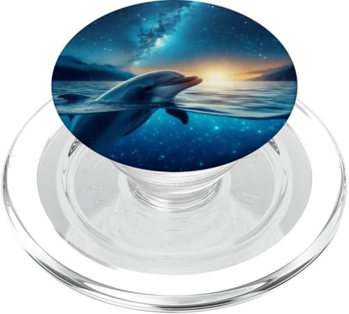 Delfin im Wasser unter Sternenhimmel Sternennachtlandschaft PopSockets PopGrip für MagSafe von Marvelous Store.