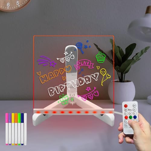 Masshomi Dry Eraser Board mit Ständer RGB 7 Farbe ändern Fernbedienung 7 Marker Licht bis Nachricht Notizbrett für Kind Bar Schule Home（15 * 15CM） von Masshomi