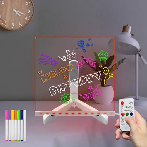 Masshomi LED-Zeichnung Licht bis Acryl Message Board mit 7 Farben ändern 7 Markierungen Fernbedienung DIY Note Board mit Stand für Kind Bar Schule Coffee Shop（20 * 20CM） von Masshomi