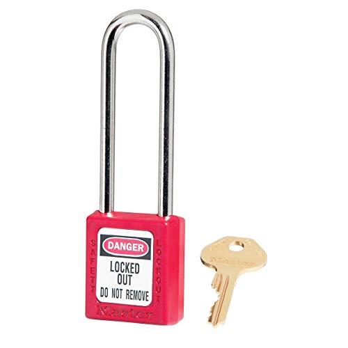 Master Lock 410LTRED Thermoplastisches Sicherheitsvorhängeschloss für Mechanische Verriegelungen, Rot, Bügel 7,6 x 2 cm von Master Lock