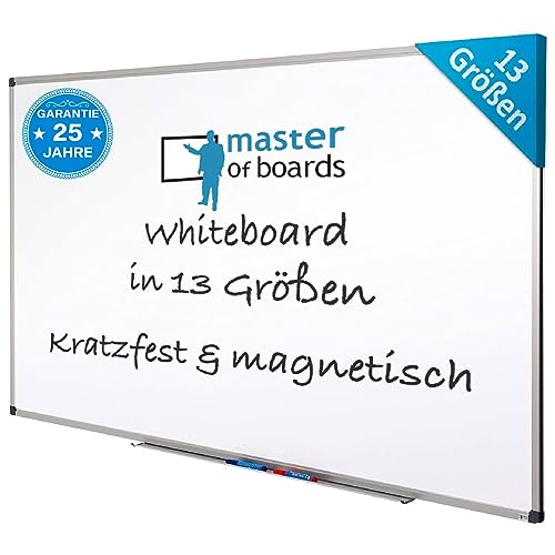 MOB Magnetisches Whiteboard 240x120cm mit Alurahmen und Stiftablage für Büro, Heim und Schule, Magnettafel kratzfest und trocken abwischbar | Magentboard in Hoch- oder Querformat von Master of Boards