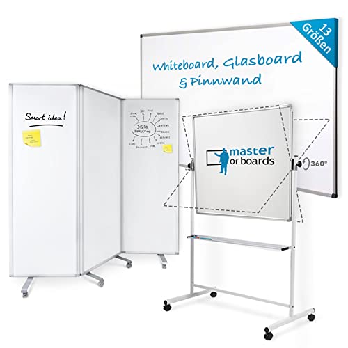 MOB Trennwand Raumteiler auf Rollen für Büro, Arbeitsplatz Faltbare & Flexible Stellwand, Präsentationsboard beschreibbar & magnetisch Whiteboard mit Alu Rahmen Länge von 60-300cm x 180cm Höhe von Master of Boards