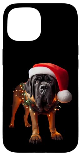 Hülle für iPhone 15 Mastiff mit Weihnachtsmannmütze, Weihnachtsbeleuchtung, Hundebesitzer, Liebhaber, Mutter von Mastiff Christmas Products