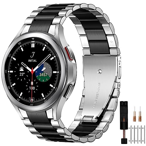 Mastten Keine Lücke Metall Armband Kompatibel mit Samsung Galaxy Watch 4 5 6 7 44mm 40mm, Edelstahl Ersatzarmband für Galaxy Watch 6 Classic 43mm 47mm/Watch 4 Classic 42mm 46mm/5 Pro, Schwarz/Silber von Mastten