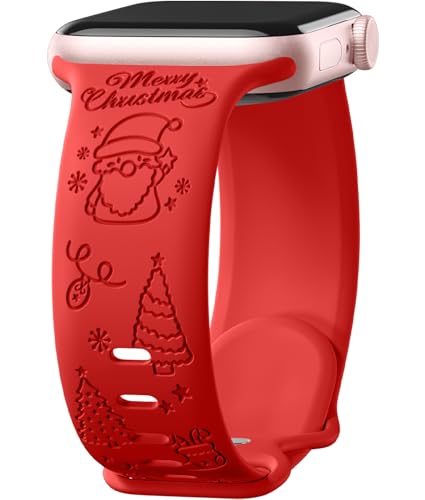 Mastten Weihnachten Armband Kompatibel mit Apple Watch Armband 38mm 40mm 41mm 42mm 44mm 45mm 46mm 49mm, Weiches Silikon Band für iWatch Series 10 9 SE 8 7 6 5 4 3 2 1, Weihnachten Gravur - Rot von Mastten