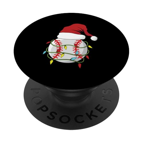 Baseball Weihnachtsbeleuchtung Weihnachtsmannmütze Xmas PopSockets Klebender PopGrip von Matching Christmas Friends Family Sports Baseball