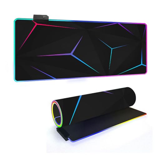 Mateju 3D Geometrie RGB Mousepad, rutschfeste Gummibasis Mauspad, Mousepad XXL/XL/l 14 Beleuchtungs Modi und 7 LED Farben, Gaming Mauspad mit Vernähte Kanten (Blau-Lila,900x400x4mm) von Mateju