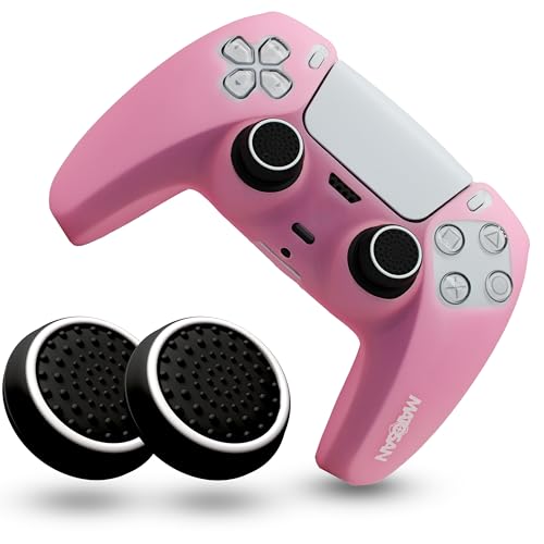 MatoSan® PS5 Controller Skin mit Grip - Hochwertige Hülle & Cover, Anti-Rutsch Case für verbesserte Kontrolle - Inklusive präziser Thumb-Stick Kappen, Ideal für PS5 Controller Zubehör (Pink) von MatoSan