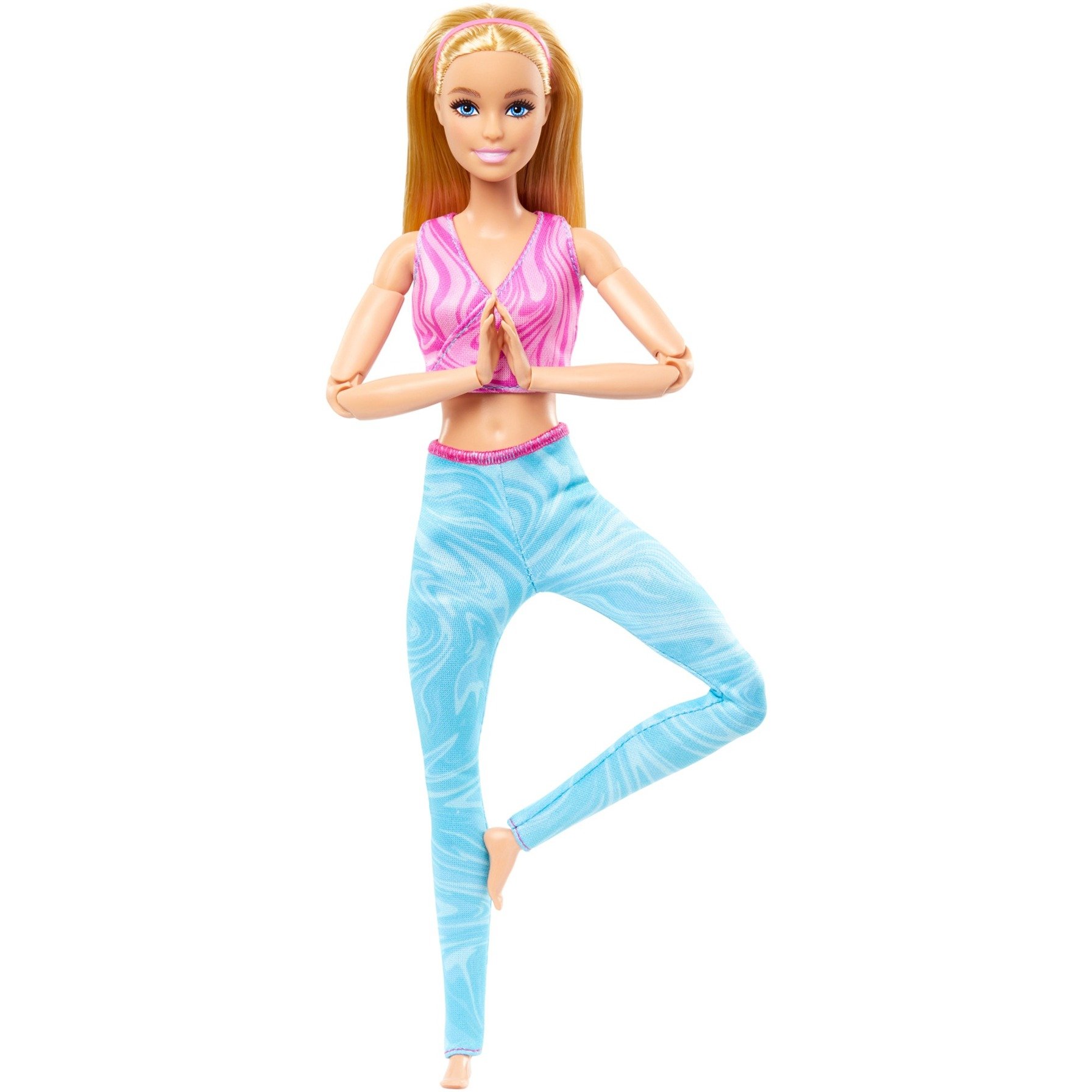 Barbie Made to Move mit pinken Sportoberteil und blauer Yogahose, Puppe von Mattel