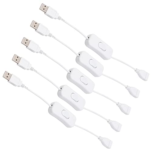 Mauedest 5-Teiliges 28-cm-USB-Kabel (MäNnlich zu Weiblich) mit EIN-/Aus-VerläNgerungsschalter für USB-Lampe, USB-LüFter, Stromversorgungsleitung, Langlebig, Weiß von Mauedest